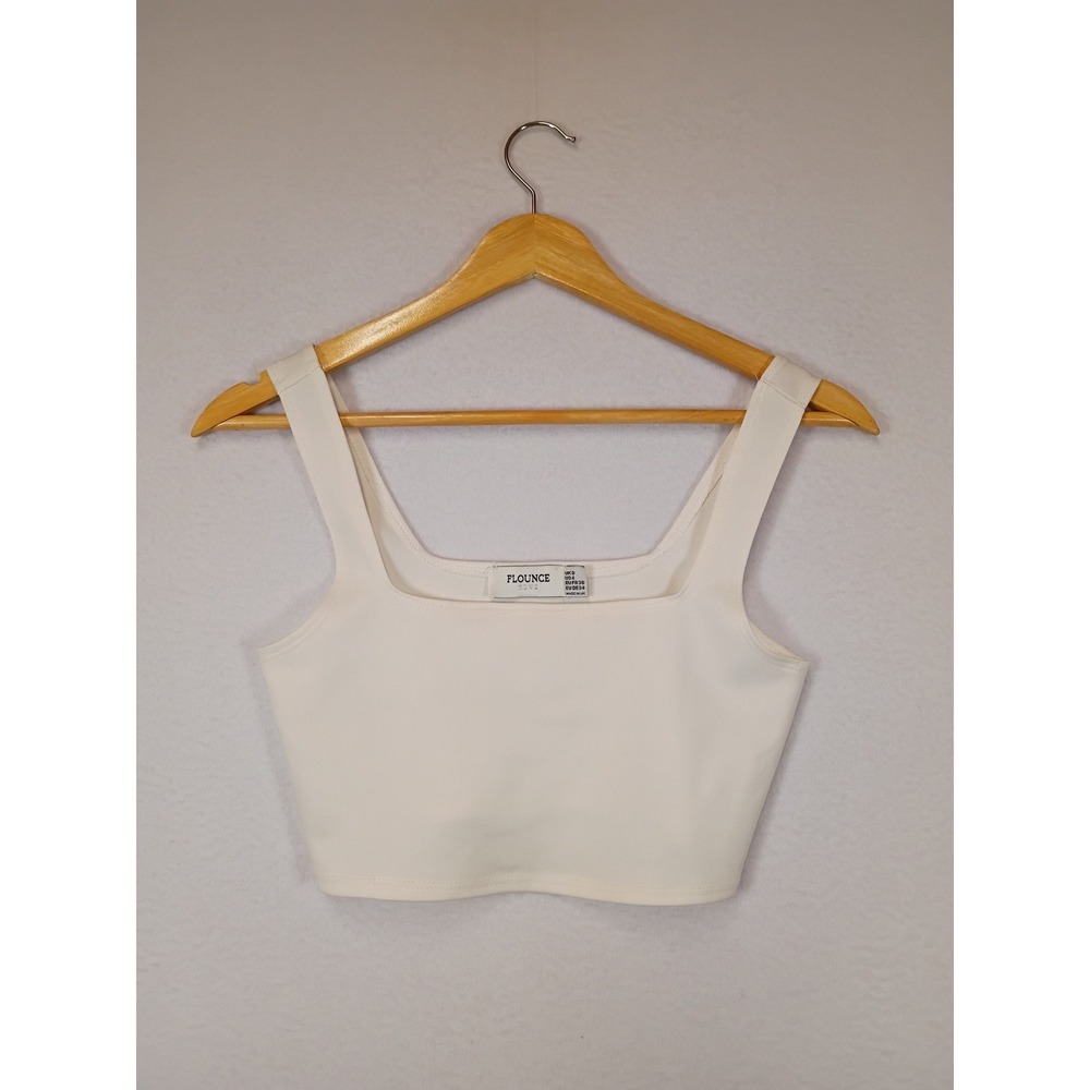 Minimalist Flounce London Womens Size 4 Ivory Square Neck Sleeveless Crop Top